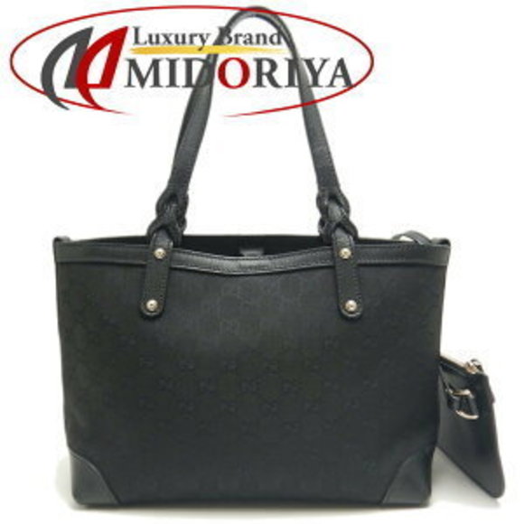 Gucci Leather Bag Tote Black GG - Picture 1 of 9